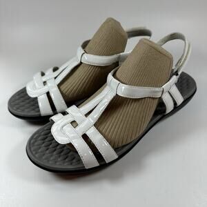 Women's CLARKS White Strappy T-Strap Comfort Sandals ~ US 9.5 Summer Sandals